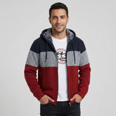 MannerCo men's wine red fleece-lined knit zip hoodie, front view