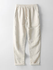 Striped Knit Johnny Collar Polo & Straight Leg Linen Pants - 2 Piece Smart Casual Outfit