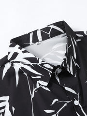 Bamboo Leaves Print Button Up Shirt & Swim Shorts - 2 Piece Summer Outfit