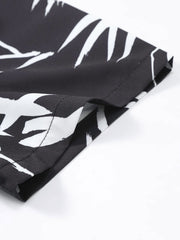 Bamboo Leaves Print Button Up Shirt & Swim Shorts - 2 Piece Summer Outfit