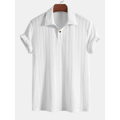 Short Sleeve Jacquard Polo & Straight Leg Ribbed Pants - 2 Piece Smart Casual Outfit