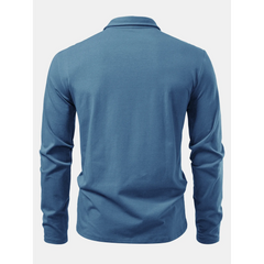 Solid Long Sleeve Cotton Polo Shirt | Classic Smart Casual Polo
