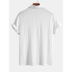 Short Sleeve Jacquard Polo & Straight Leg Ribbed Pants - 2 Piece Smart Casual Outfit