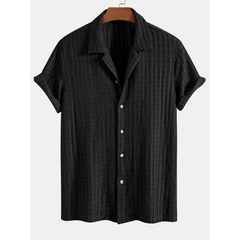 Jacquard Cuban Collar Shirt & Crinkle Textured Straight Leg Pants - 2 Piece Summer Outfit
