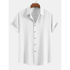 Crinkled Textured Button Up Shirt & Straight Leg Pants - 2 Piece Summer Outfit