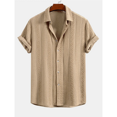 Geometric Jacquard Button Up Shirt & Straight Leg Linen Pants - 2 Piece Summer Outfit