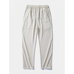 Linen Rayon Shirt & Stripe Pants Set | 2-Piece Smart Casual Outfit