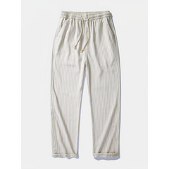 Linen Rayon Shirt & Stripe Pants Set | 2-Piece Smart Casual Outfit
