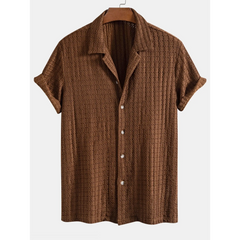 Jacquard Cuban Collar Shirt & Crinkle Textured Straight Leg Pants - 2 Piece Summer Outfit