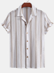 Striped Mesh Cuban Shirt & Linen Drawstring Shorts - 2 Piece Summer Outfit