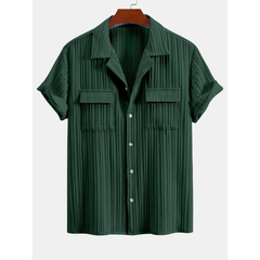 Textured Cuban Collar Pocket Shirt & Straight Leg Linen Pants - 2 Piece Smart Casual Outfit