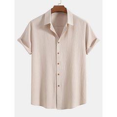 Crinkled Textured Button Up Shirt & Straight Leg Pants - 2 Piece Summer Outfit