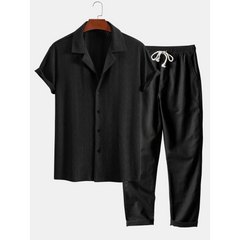 Diamond Texture Cuban Shirt & Linen Pants Set | Smart Casual