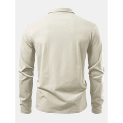 Solid Long Sleeve Cotton Polo Shirt | Classic Smart Casual Polo