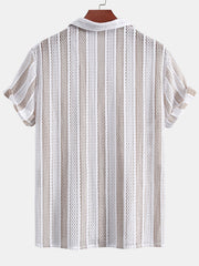Striped Mesh Cuban Shirt & Linen Drawstring Shorts - 2 Piece Summer Outfit