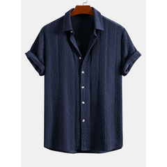 Geometric Jacquard Button Up Shirt & Straight Leg Linen Pants - 2 Piece Summer Outfit