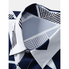 Geometric Print Shirt & Ribbed Pants Set | Smart Casual Outfit