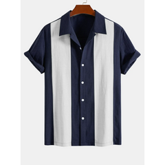 Patchwork Cotton Bowling Shirt & Linen Pants Set | Smart Casual Outfit