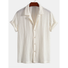 Jacquard Cuban Collar Shirt & Crinkle Textured Straight Leg Pants - 2 Piece Summer Outfit