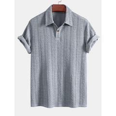 Short Sleeve Jacquard Polo & Straight Leg Ribbed Pants - 2 Piece Smart Casual Outfit