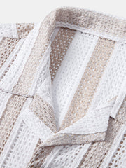 Striped Mesh Cuban Shirt & Linen Drawstring Shorts - 2 Piece Summer Outfit