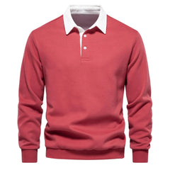 Polo Collar Hoodie – Loose-Fit Patchwork Trendy Sweater
