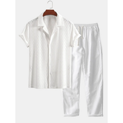 Diamond Texture Cuban Shirt & Linen Pants Set | Smart Casual