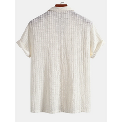 Textured Jacquard Cuban Shirt & Straight Leg Linen Pants - 2 Piece Summer Outfit