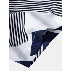 Geometric Print Shirt & Ribbed Pants Set | Smart Casual Outfit