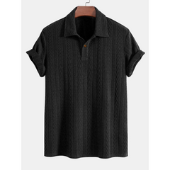 Short Sleeve Jacquard Polo & Straight Leg Ribbed Pants - 2 Piece Smart Casual Outfit