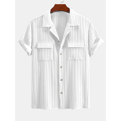 Textured Cuban Collar Pocket Shirt & Straight Leg Linen Pants - 2 Piece Smart Casual Outfit