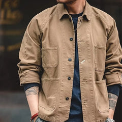 Maden Vintage Khaki Chore Coat – Men's Loose Cotton Cargo Casual Jacket