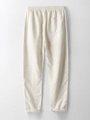 Striped Knit Johnny Collar Polo & Straight Leg Linen Pants - 2 Piece Smart Casual Outfit