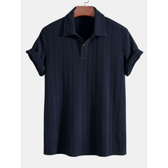 Short Sleeve Jacquard Polo & Straight Leg Ribbed Pants - 2 Piece Smart Casual Outfit