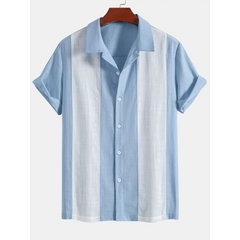 Patchwork Cotton Bowling Shirt & Linen Pants Set | Smart Casual Outfit