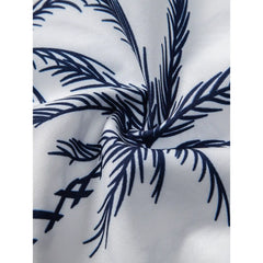Island Sailing Print Button Up Shirt & Wrinkle Textured Straight Leg Pants - 2 Piece Smart Casual Outfit