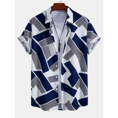 Geometric Print Shirt & Ribbed Pants Set | Smart Casual Outfit