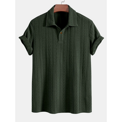 Short Sleeve Jacquard Polo & Straight Leg Ribbed Pants - 2 Piece Smart Casual Outfit