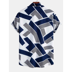 Men’s Color Block Print Shirt & Straight Leg Pants Set | Smart Casual Outfit