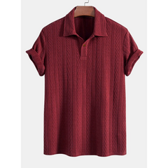 Short Sleeve Jacquard Polo & Straight Leg Ribbed Pants - 2 Piece Smart Casual Outfit
