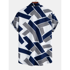 Geometric Print Shirt & Ribbed Pants Set | Smart Casual Outfit