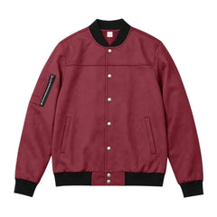 Suede-Blend Stand Collar Jacket – Sporty Casual Button-Up Coat