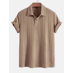 Short Sleeve Jacquard Polo & Straight Leg Ribbed Pants - 2 Piece Smart Casual Outfit