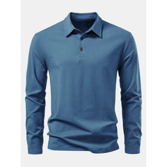 Solid Long Sleeve Cotton Polo Shirt | Classic Smart Casual Polo