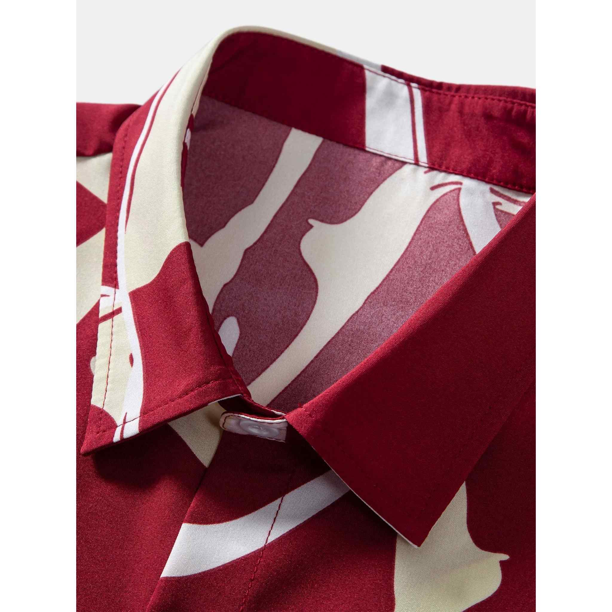 Camp collar and fabric detail of abstract print summer shirt