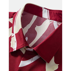 Camp collar and fabric detail of abstract print summer shirt