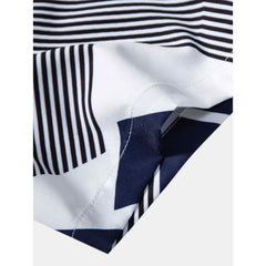 Close-up of a fabric with blue and white striped pattern