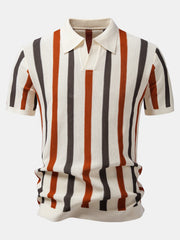 Striped Knit Johnny Collar Polo & Straight Leg Linen Pants - 2 Piece Smart Casual Outfit