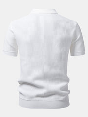 Striped Knit Polo & Waffle Pants Set – Smart Casual Outfit