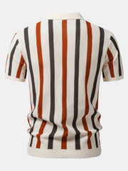 Striped Knit Johnny Collar Polo & Straight Leg Linen Pants - 2 Piece Smart Casual Outfit